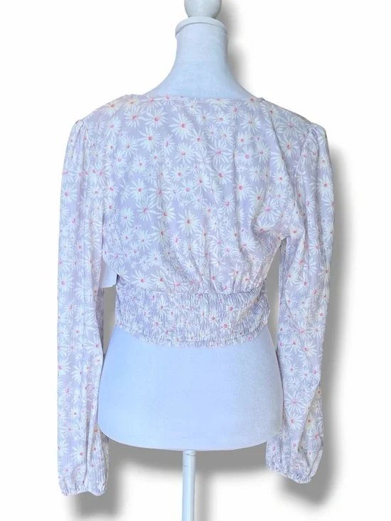 Elodie NWT Lavender Ditsy Floral Balloon Sleeve Crop Top M Boho Festival Retro - Picture 5 of 10
